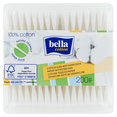 Bella Cotton, Papierwattestäbchen, 200 Stück