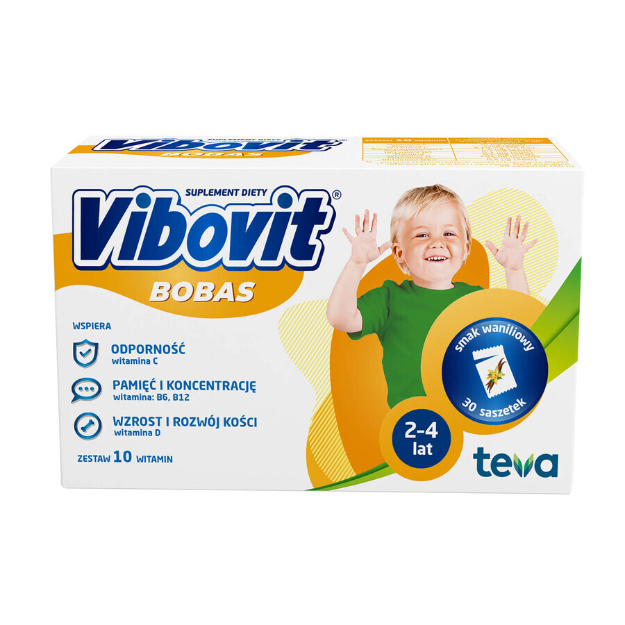 Vibovit Bobas für Kinder von 2 bis 4 Jahren Vanillegeschmack 30 Beutel - Langes Haltbarkeitsdatum!