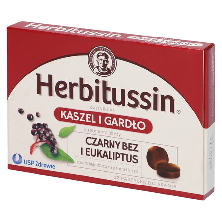 Herbitussin Tos y Garganta, saúco y eucalipto, 12 pastillas para chupar