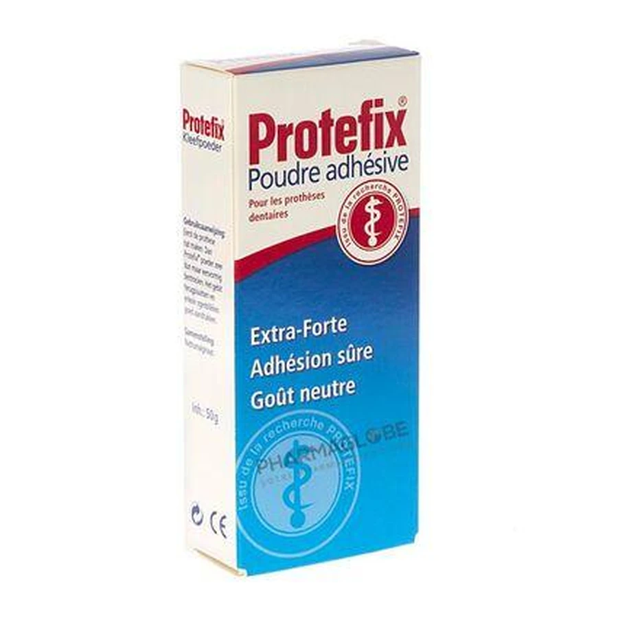 Protefix, poudre de fixation pour prothèses dentaires, extra-forte, goût neutre, 50 g