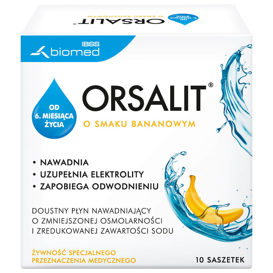 Orsalit, orale Rehydrationslösung für Kinder ab 6 Monaten, Bananengeschmack, 10 Beutel