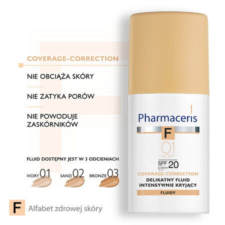 Pharmaceris F Coverage-Correction, fein deckendes Fluid, 01 Ivory, SPF 20, 30 ml