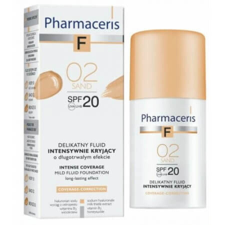 Pharmaceris F Coverage-Korrektur, fein deckendes Fluid, 02 Sand, SPF 20, 30 ml