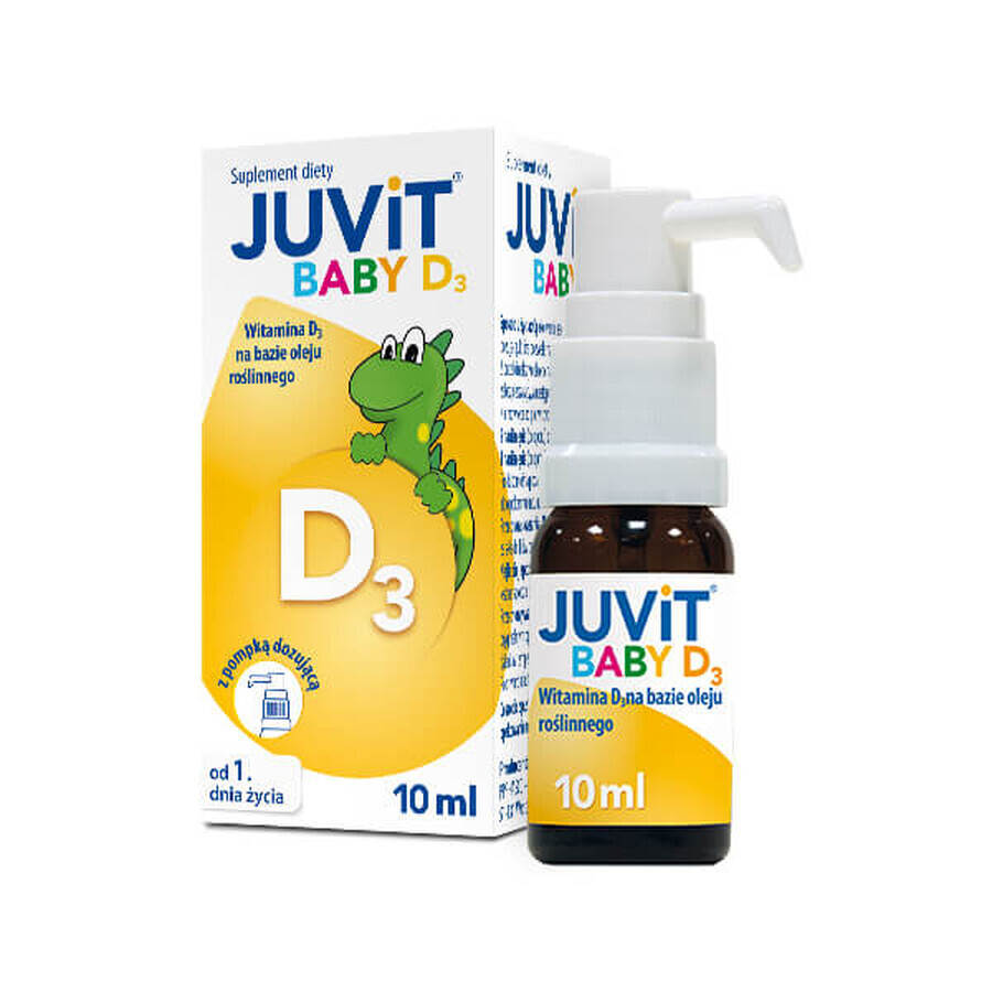 Juvit Baby D3, vitamina D3 200 UI pentru sugari din prima zi, picături, 10 ml