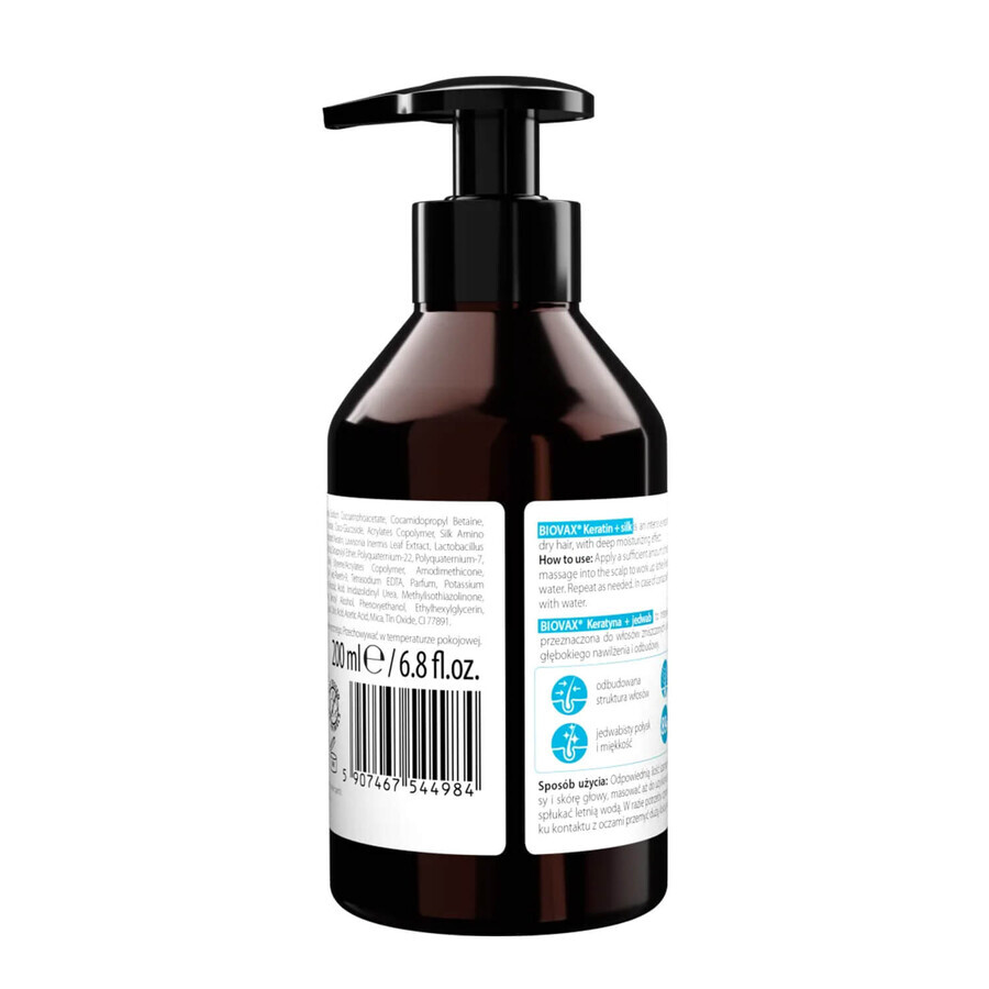 Biovax, Șampon de păr intens regenerant, keratină și mătase, 200 ml