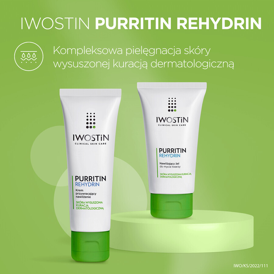 Iwostin Purritin Rehydrin, Cremă hidratantă reparatoare, piele uscată de tratamente dermatologice, 40 ml