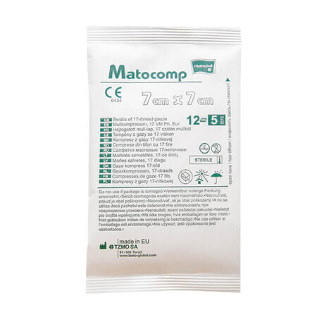 Matopat Matocomp Matocomp, comprese de tifon steril, cu 17 fire, 12 straturi, 7 cm x 7 cm, 5 bucăți