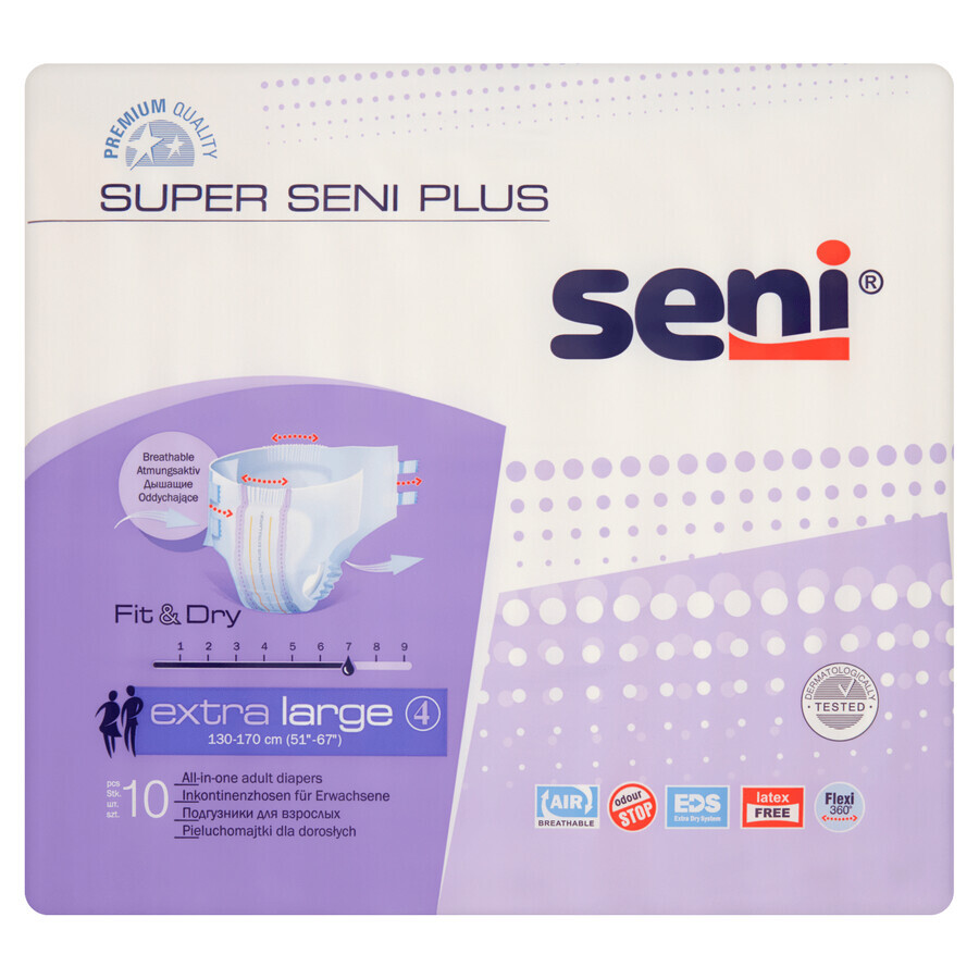 Super Seni Plus, scutece, Extra Large, 130-170 cm, 10 buc.