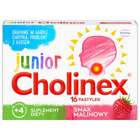 Cholinex Junior, pentru copii începând cu vârsta de 4 ani, aromă de zmeură, 16 pastiluțe AMBALAJ DISTRUS