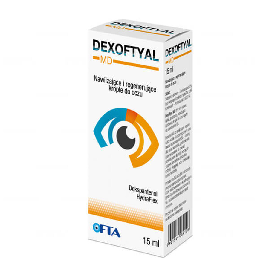 Dexoftyal MD, feuchtigkeitsspendende und regenerierende Augentropfen, 15 ml