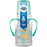 Canpol Bebés, biberón con tetina de flujo lento y asas, Happy Animals, 3-6 meses, 120 ml