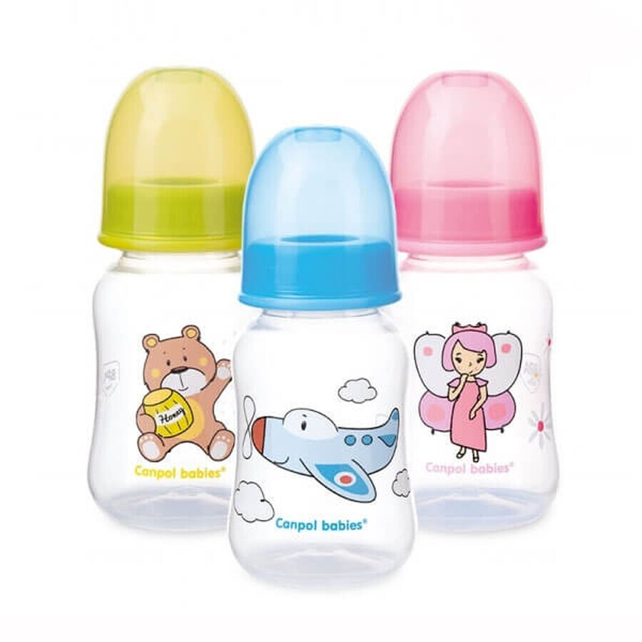 Canpol Babyflasche with Decor, 120ml, 59/100 - Klassisch gestaltete Trinkflasche für Babys und Kleinkinder, Mit stilvollem Dekor, BPA-frei, langlebig.
