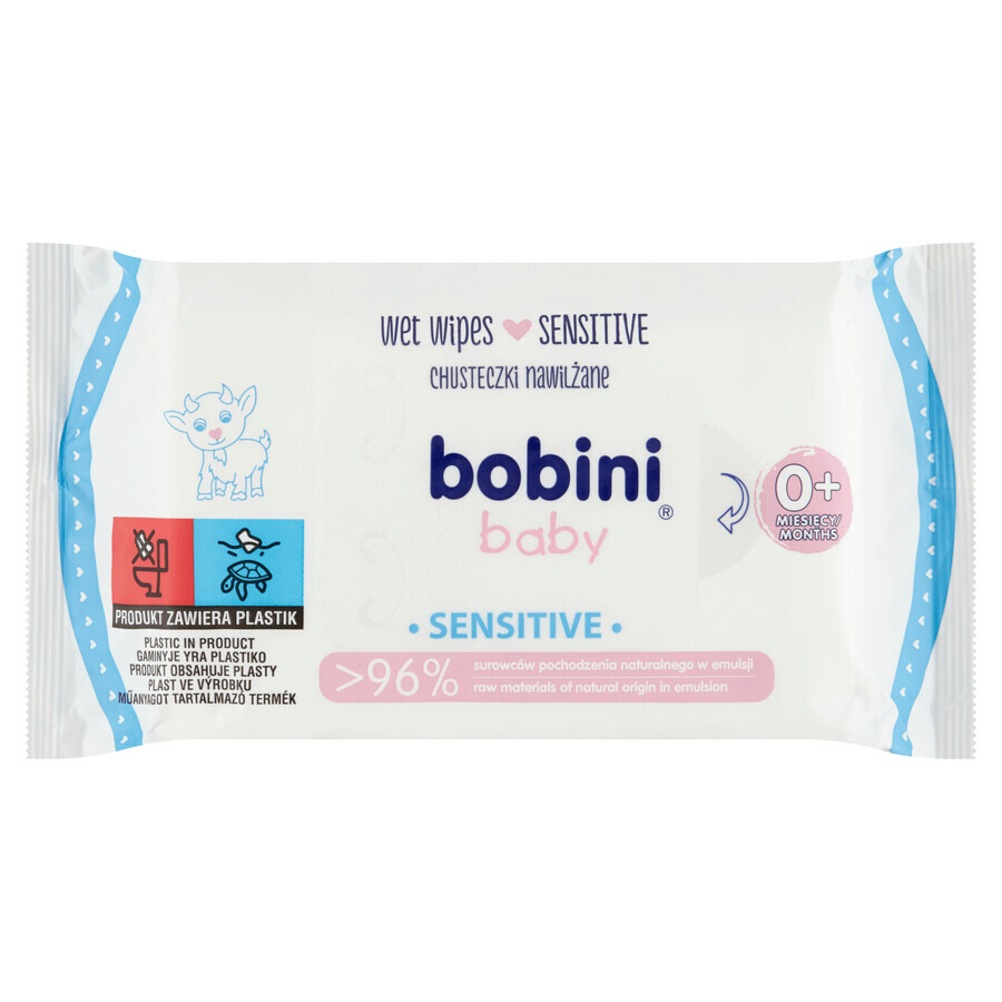 Bobini Baby Sensitive, Feuchttücher für Babys ab 1 Tag und Kinder, mit Aloe Vera und Kamille, 60 Stück