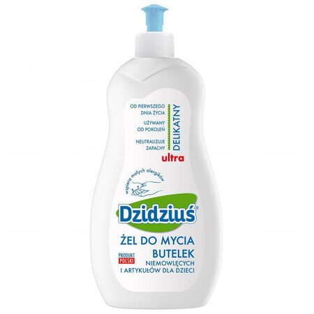 Dzidziuś, gel ultra-delicat pentru spălarea biberoanelor și a obiectelor pentru bebeluși, 500 ml