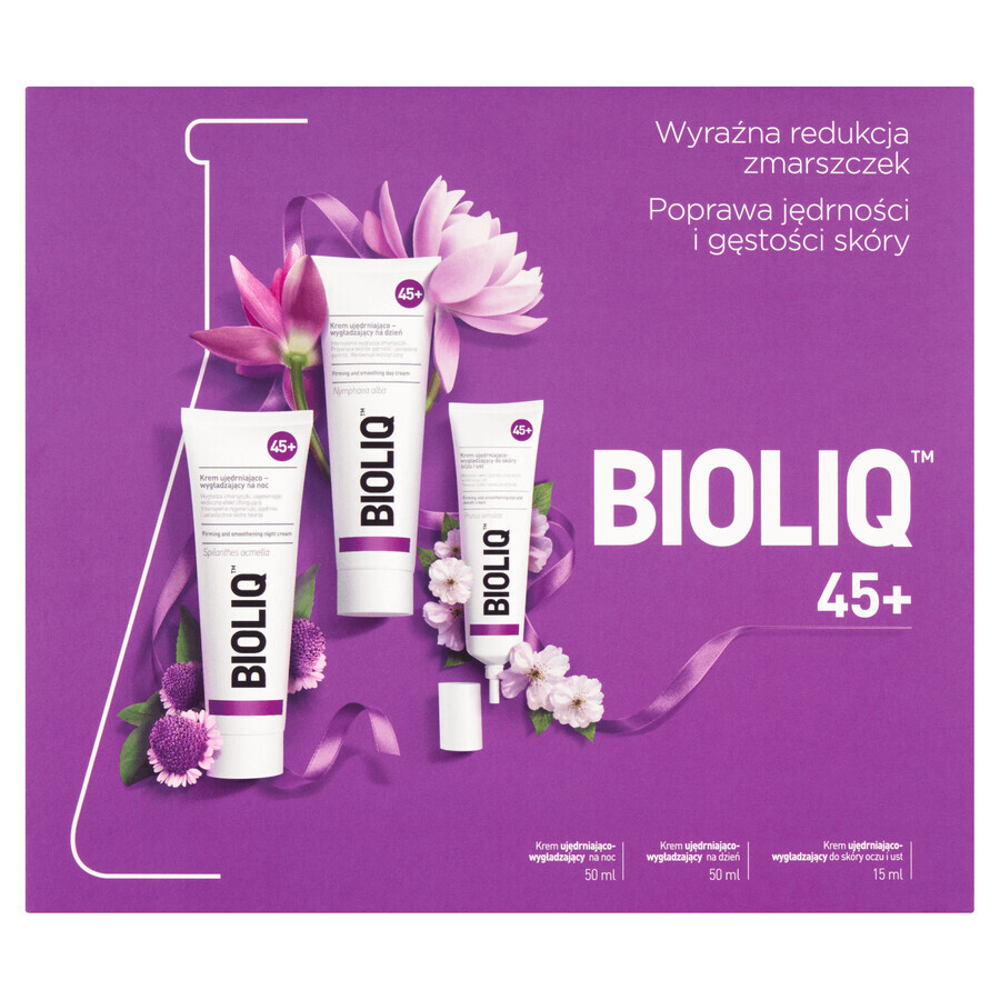 Bioliq 45+ Set, straffende und glättende Tagescreme, 50 ml + Nachtcreme, 50 ml + Augencreme, 15 ml