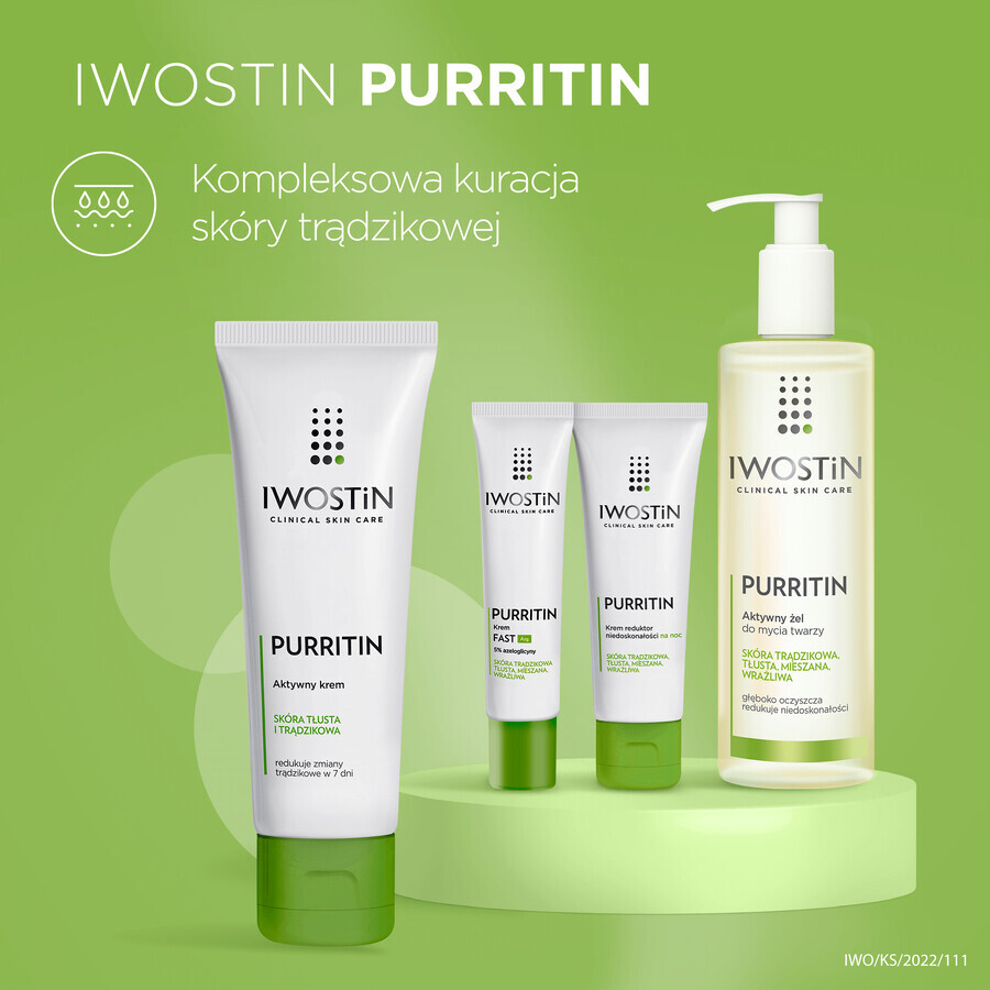 Iwostin Purritin, actieve crème, vette en acne-gevoelige huid, 40 ml