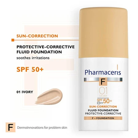 Pharmaceris F Sun-Correction Fluid, 01 Ivory, SPF 50+, 30 ml
