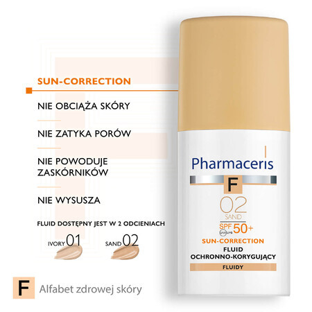 Pharmaceris F Sun-Correction, Protective and correcting fluid, 02 Sand, SPF 50+, 30 ml