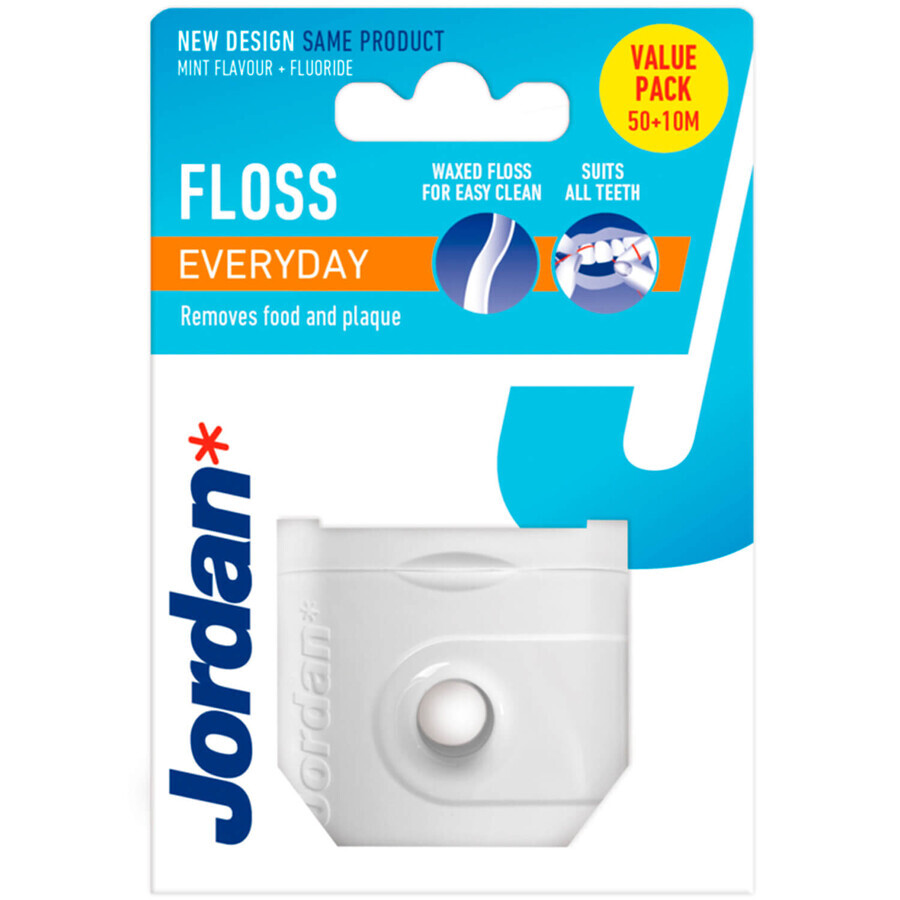 Jordan Everyday Floss, dental floss, waxed, mint, 50+10 m