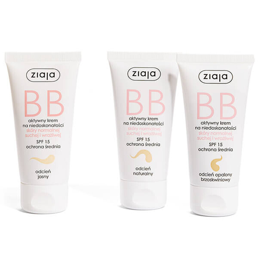 Ziaja BB, aktive Creme für Unvollkommenheiten, normale, trockene und empfindliche Haut, Naturton, 50 ml