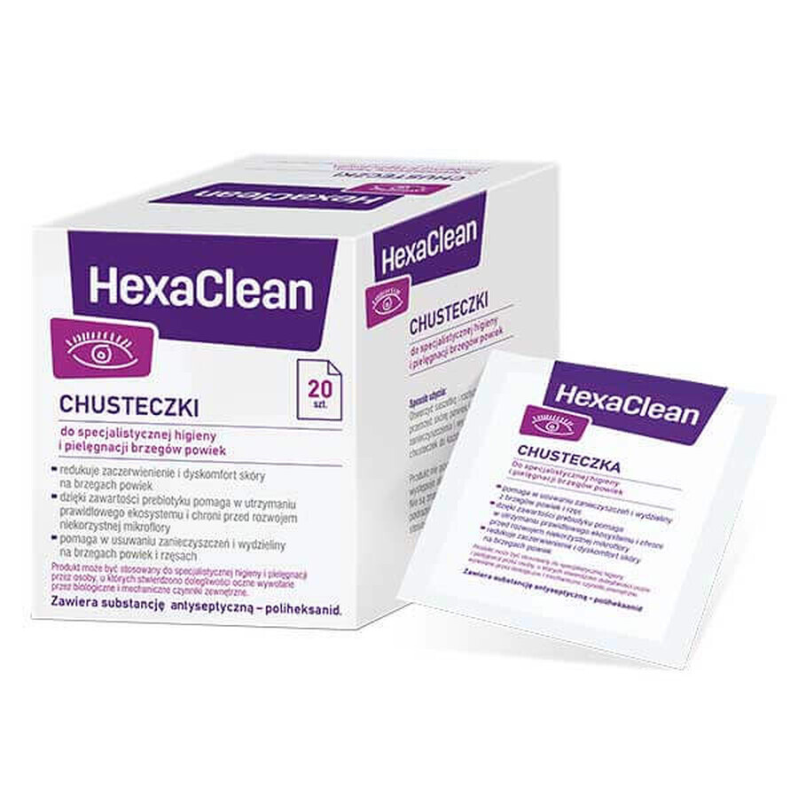 HexaClean, wipes for hygiene and specialized care of the edges of the eyelids, 20 pieces