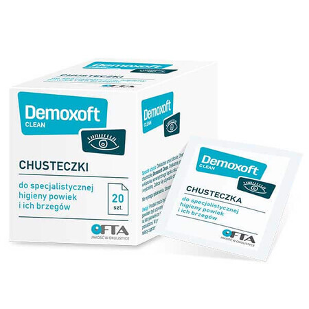 Demoxoft Clean, șervețele pentru îngrijirea și curățarea specializată a pielii pleoapelor, 20 bucăți
