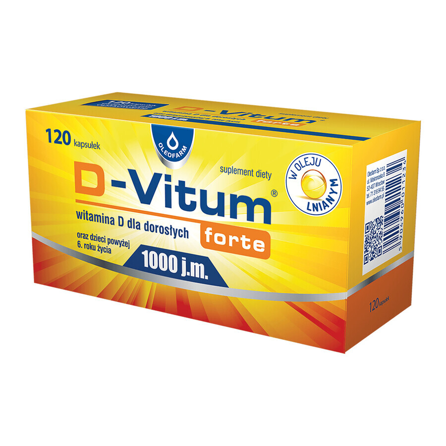 D-Vitum Forte 1000 UI, vitamina D pentru adulți și copii cu vârsta peste 6 ani, 120 capsule
