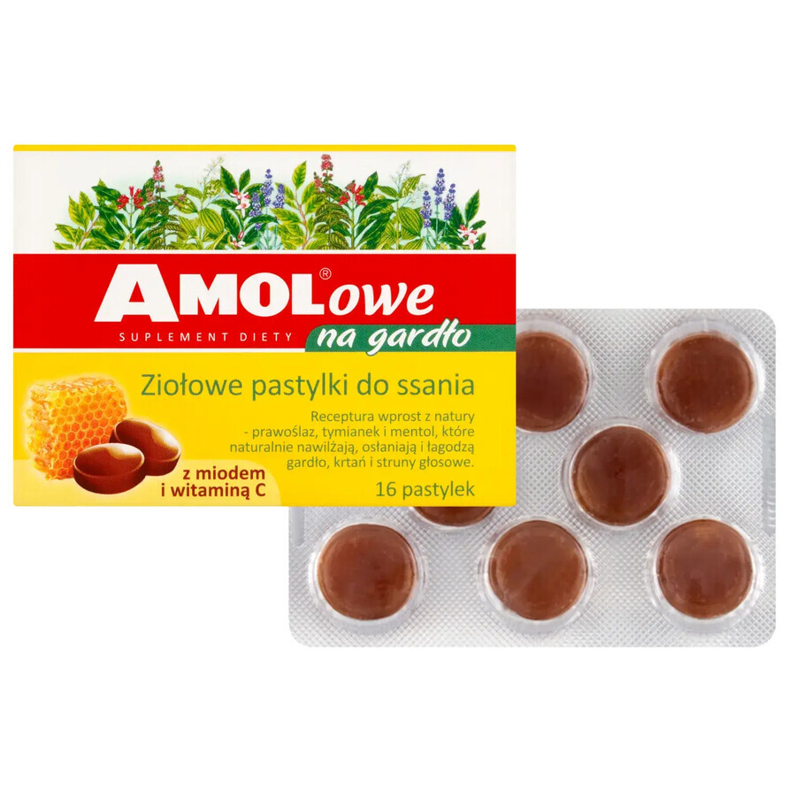 AMOL Halstabletten, Kräuterbonbons mit Honig und Vitamin C, 16 Stück