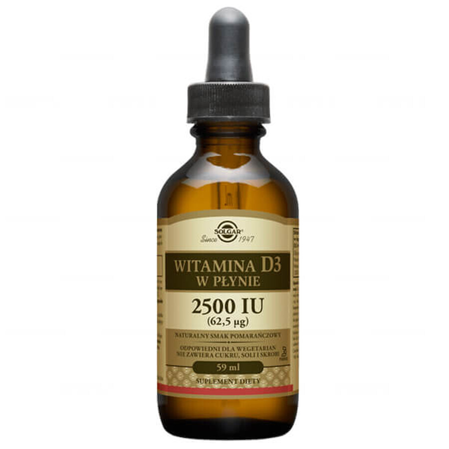 Solgar Vitamina D3 líquida 2500 UI, sabor naranja, 59 ml