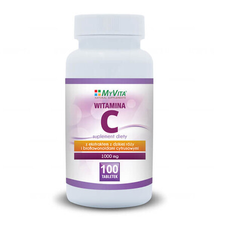 MyVita Vitamina C 1000 mg, biflavonoide din citrice, extract de trandafir, 100 comprimate
