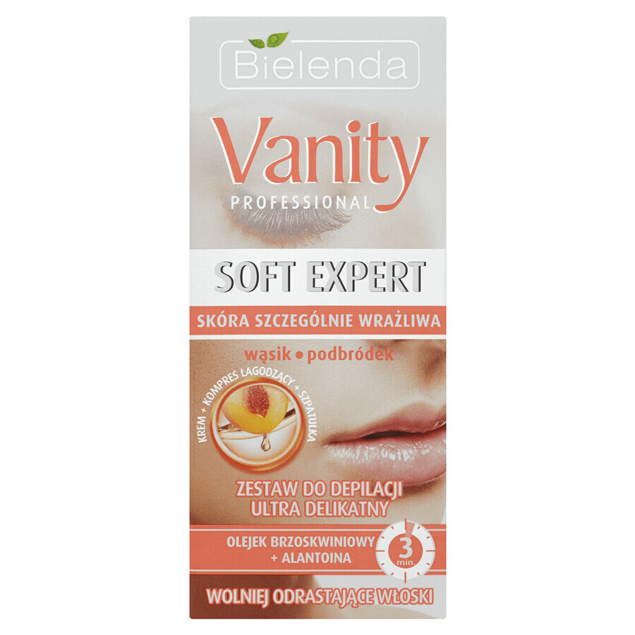 Bielenda Vanity Professionale Soft Expert Set per Epilazione Viso Crema Ultra Delicata 15ml + Impacco 10ml + Spatola