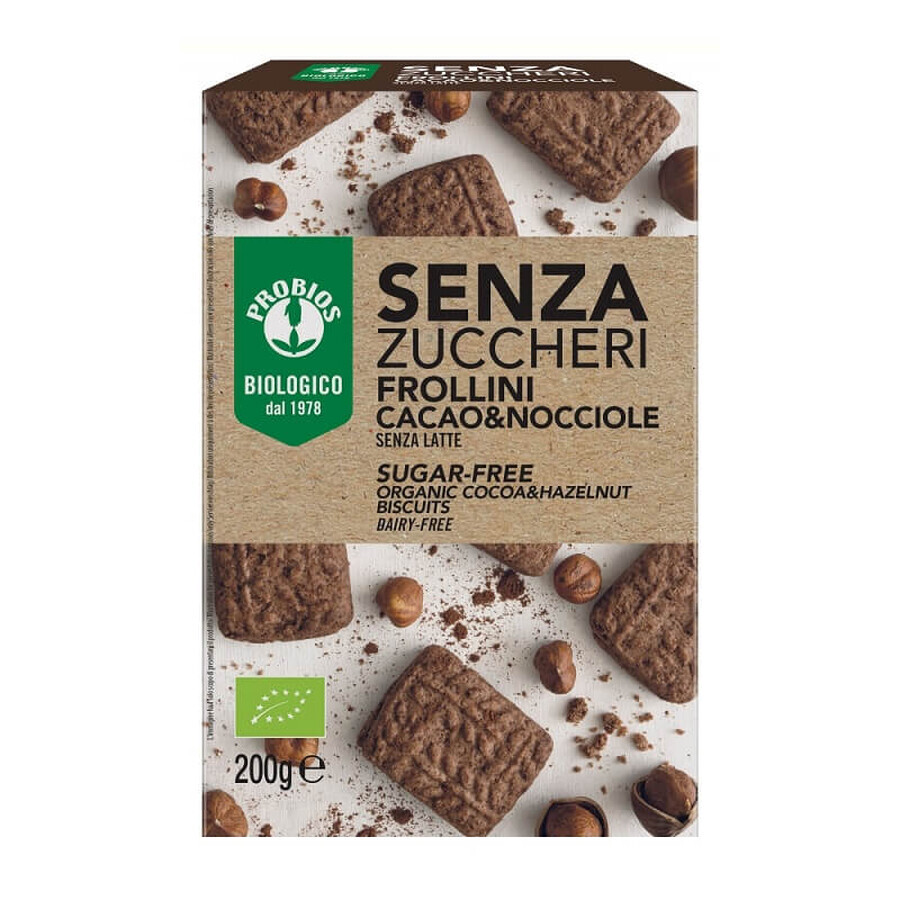 Biscuiti bio fara zahar cu cacao si alune fara zahar, 200 grame, Probios