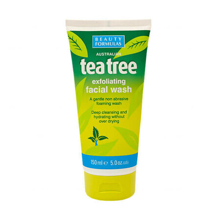 Beauty Formulas Tea Tree, gel de spălare exfoliant pentru față, 150 ml