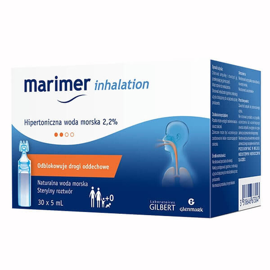 Marimer Inhalare, apă de mare hipertonică 2,2% pentru nebulizare din prima zi de viață, 5 ml x 30 fiole