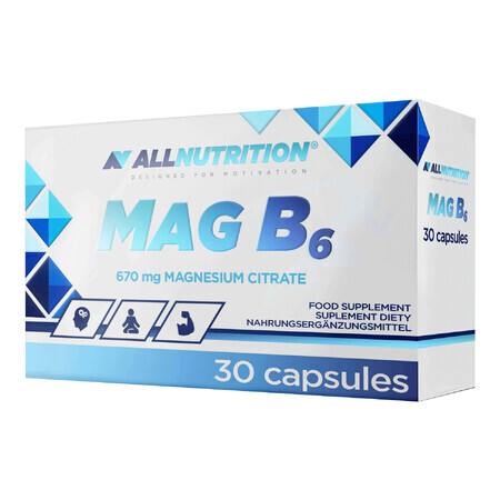 Allnutrition Mag B6, Magnesiumcitrat + Vitamin B6, 30 Kapseln