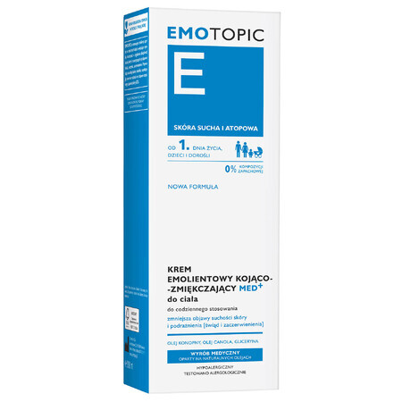 Emotopic E Med+, Cremă de corp emolientă, calmantă și emolientă, pentru adulți și copii din prima zi, 200 ml