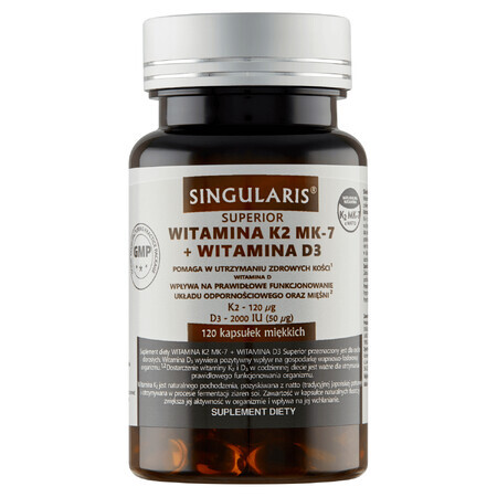 Singularis Superior Vitamin K2 MK7 120 µg + D3 2000 UI, 120 capsule