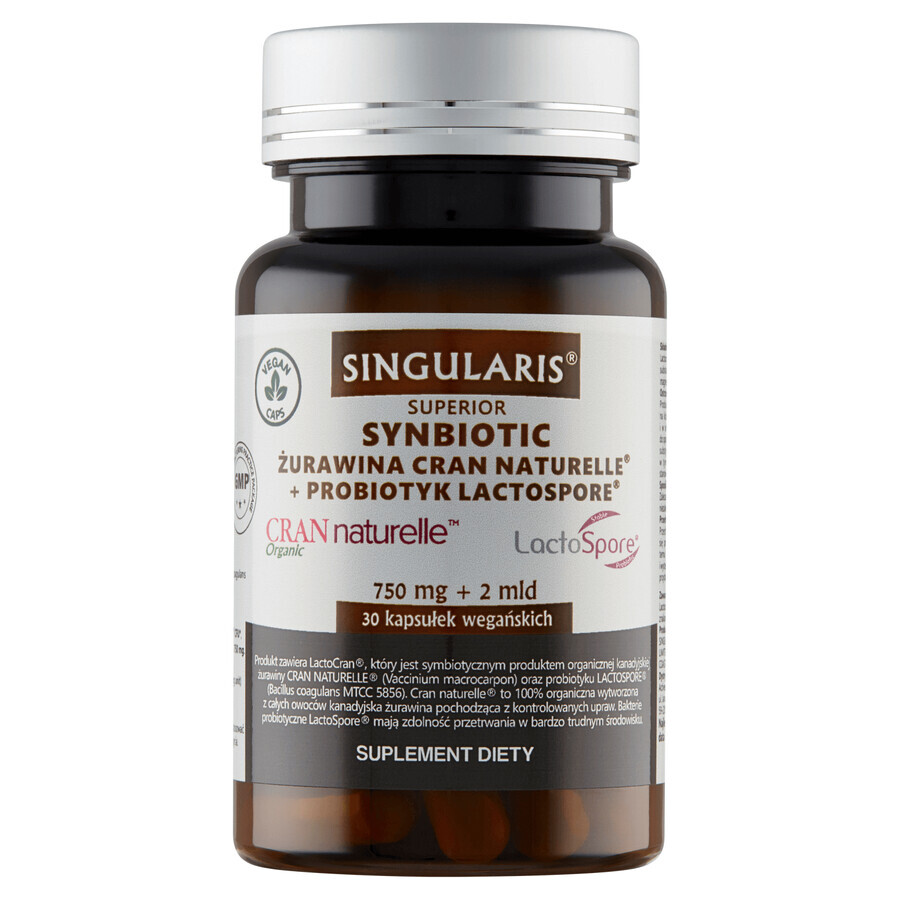 Singularis, Synbiotic Preiselbeere Cran Naturelle + Probiotikum Lactospore, 30 Kapseln