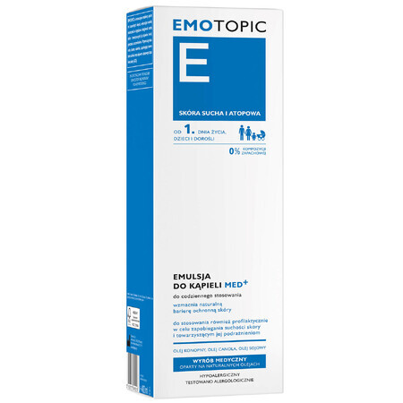 Emotopic, emulsie de baie med+ din ziua 1, piele uscată și atopică, 400 ml