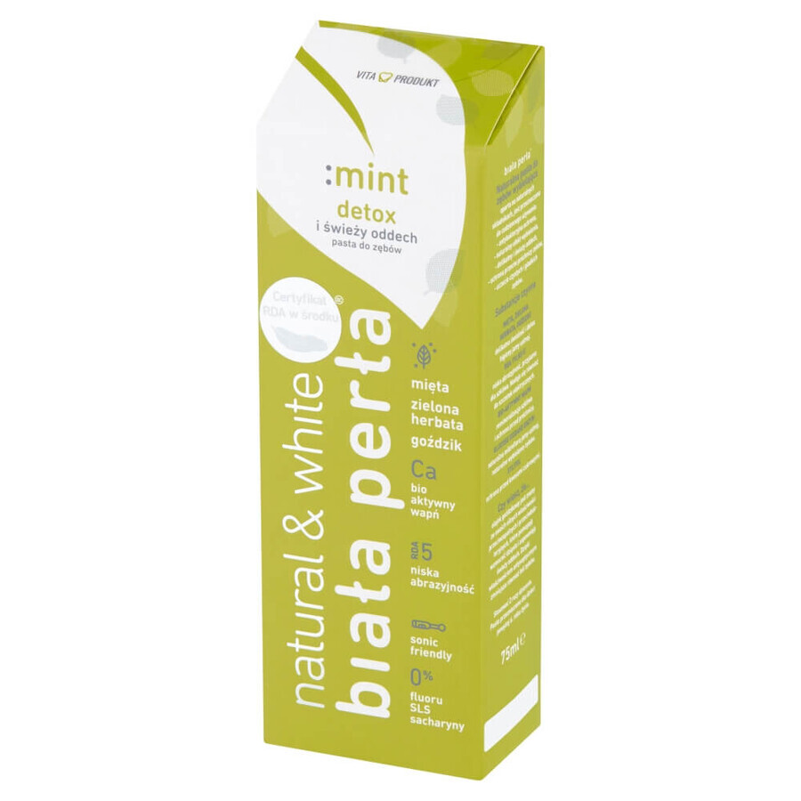 White Pearl Natural & White, pastă de dinți de albire, Mint Detox, 75 ml