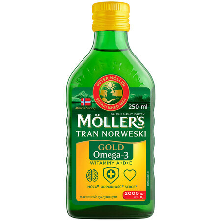 Moller's Gold Norwegian Fish Oil, aromă de lămâie, 250 ml