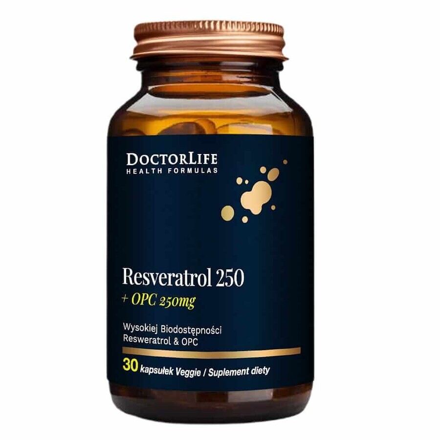 Doctor Life Resveratrol 250 mg, resveratrol cu extract de semințe de struguri, 30 capsule