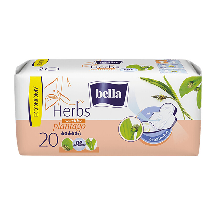 Bella Herbs, prosoape sanitare cu aripi cu ribwort, 20 buc.