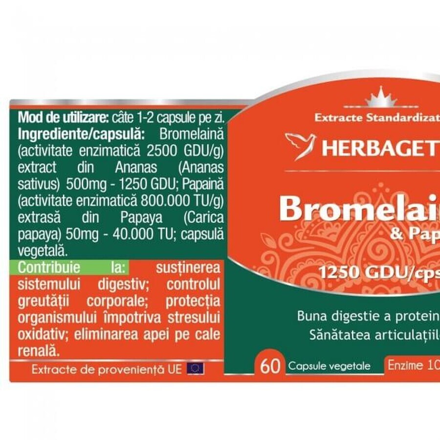 Bromelaina si Papaina, 60 capsule, Herbagetica