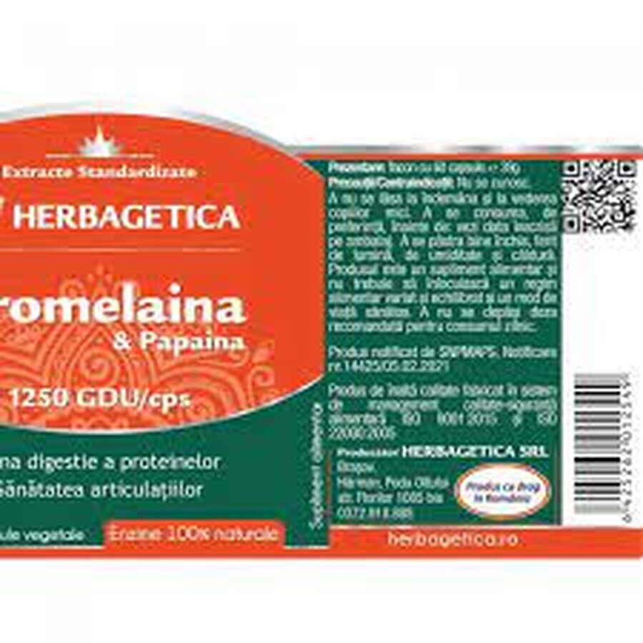 Bromelaina si Papaina, 60 capsule, Herbagetica