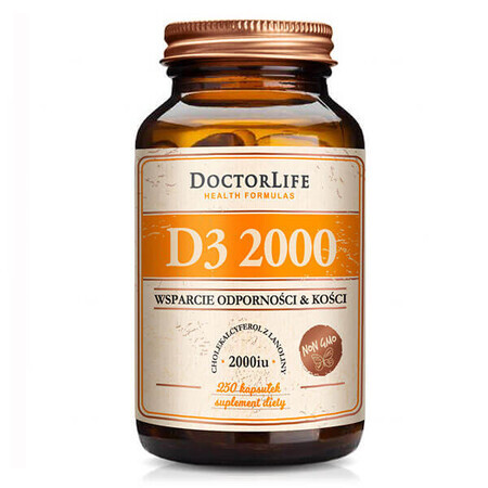 Doctor Life, Vitamina D3 2000, în ulei de măsline, 250 capsule