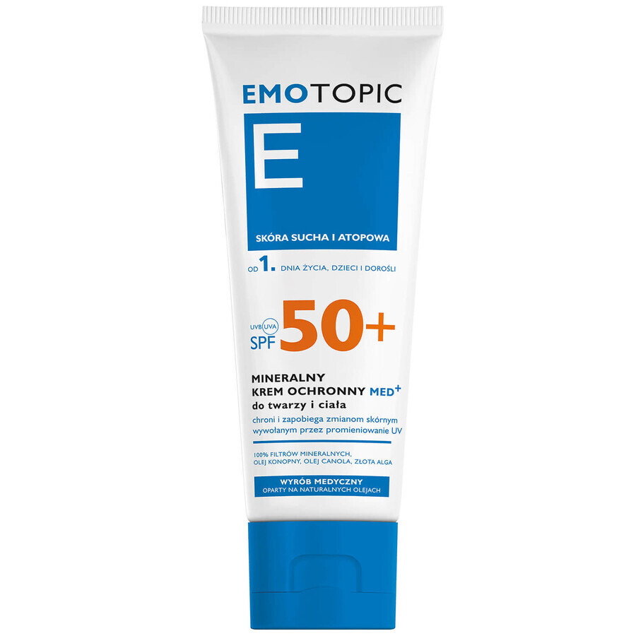 Emotopic, Cremă de protecție minerală med+ din prima zi, ten uscat și atopic SPF 50+, 75 ml