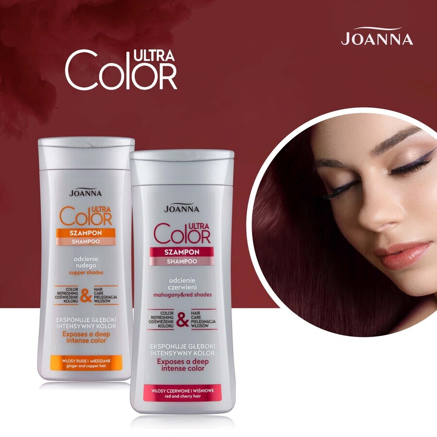 Joanna Ultra Color, șampon pentru păr, nuanțe de roșu, 200 ml