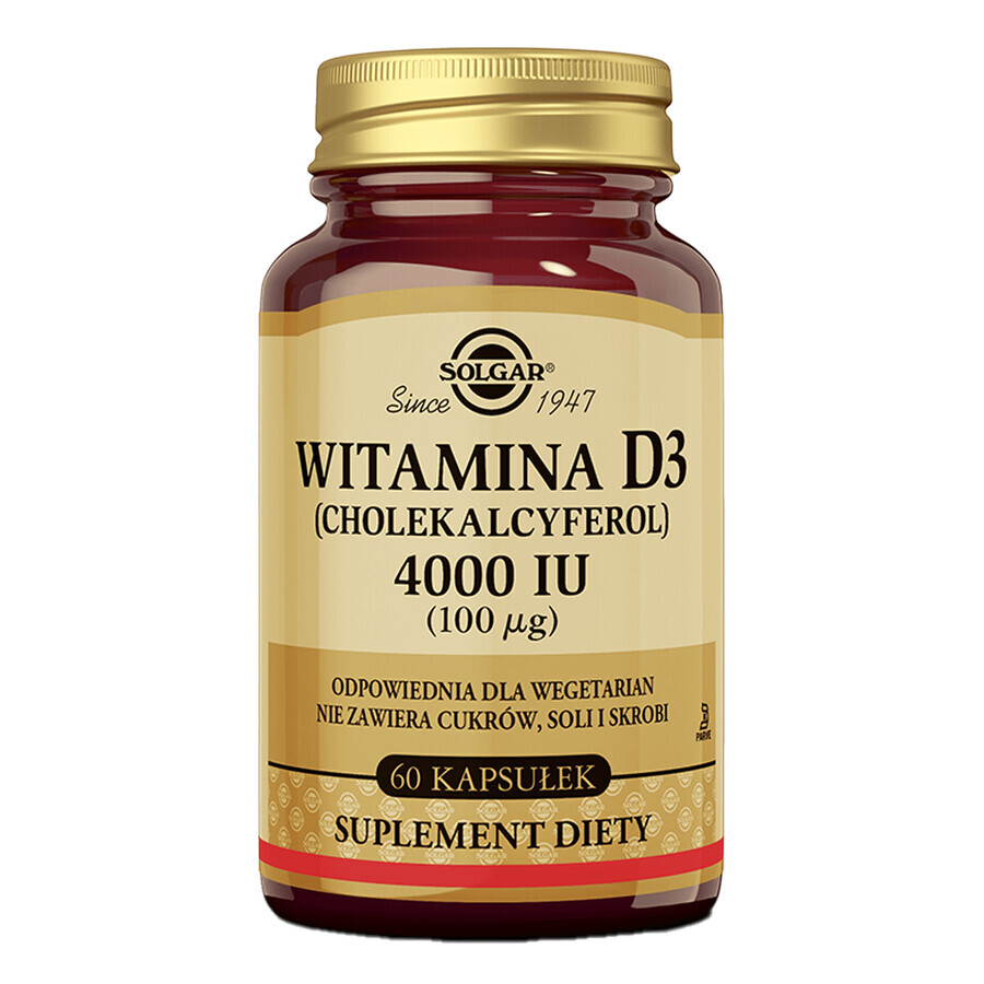 Solgar Vitamin D3 4000 IU, 60 vegetable capsules