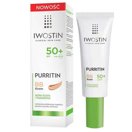 Iwostin Purritin, BB Cream, oily and acne-prone skin, SPF 50+, 30 ml